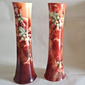 VTG 1900s Paul Straub Vienna Austria Hand painted Floral Porcelain 12" Tall Vase